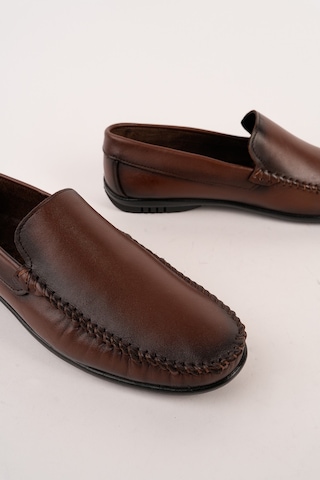 Muggo Wills Hakiki Deri Bağcıksız Erkek Günlük Klasik Loafer Ayakkabı Kahverengi