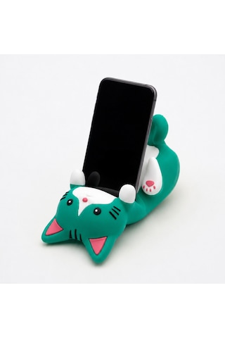 Yeşil Kedi Figürlü Telefon Tutucu Stand - 3d Baskı Ofis Masaüstü Aksesuarı Ve Biblo