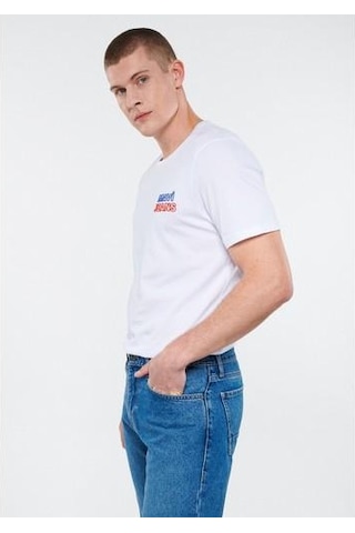 Mavi M066841-620 Beyaz Erkek Mavi Baskılı T-shirt Beyaz