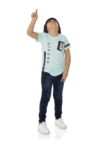 Toontoy Kids Toontoy Erkek Çocuk T-shirt Strong Baskılı Turkuaz