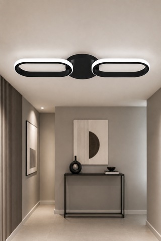 Hilton 2'li Led Plafonyer Avize Beyaz Işık Siyah