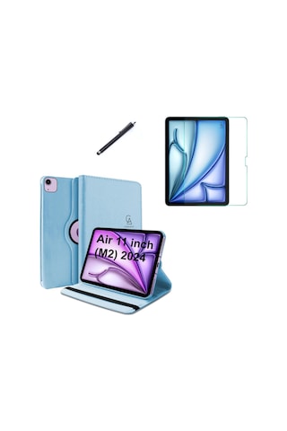 Apple Uyumlu iPad Air 11 2024 A2902-a2903 M2 Dönebilen Tablet Kılıfı + Ekran Koruyucu + Tablet Kalem