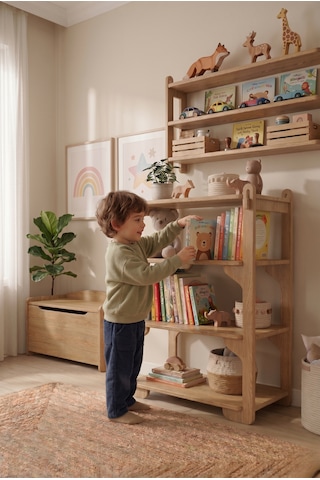 Tridihome Montessori Vidasız Geçmeli Sistem 18mm Mdf Dayanıklı Çocuk Kitaplığı Ve Oyuncak Rafı Safir Meşe