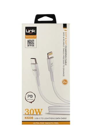 LinkTech K608 Type-C To Lightning 30 W 2 M Şarj Kablosu Beyaz