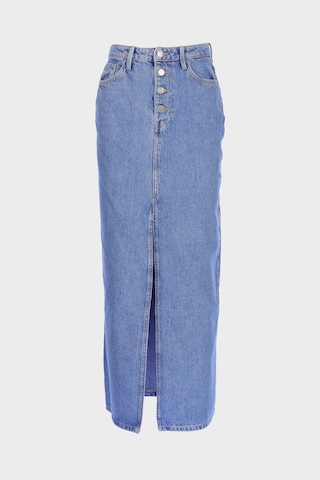 Açık Mavi Yüksek Bel Patı Düğmeli Ön Ve Arka Yırtmaçlı Jean Etek C 4532-035 Açık Mavi