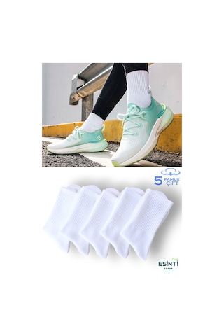 Esinti Erkek-Kadın Soket Çorap Uzun Beyaz Spor Tenis Çorap 5 Adet Beyaz