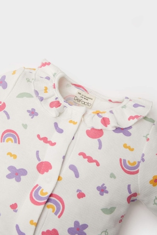 DeFacto Kız Bebek Yenidoğan 2'li Tulum Gökkuşağı Baskılı Waffle Uzun Kollu Tulum Saç Bandı E2379A525SPER105 Ekru