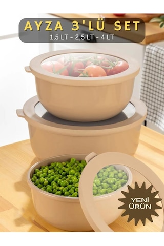 Kapris Ayza 593 Yuvarlak Saklama Kabı Seti 3'lü Taupe Kahverengi
