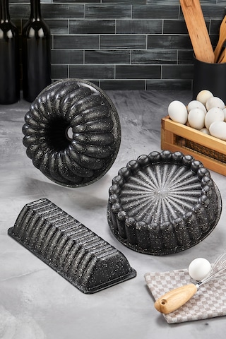 Polochef Döküm Granit 3'lü Kek Kalıbı Siyah