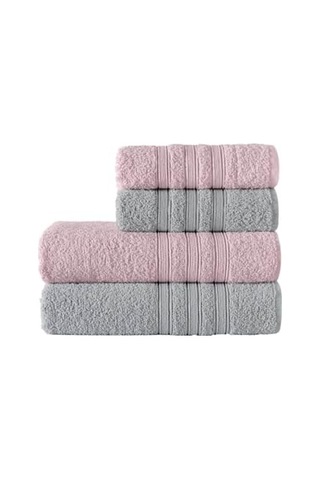 Riona Pamuklu 50x90-70x140 Cm 4'lü Banyo Havlu Seti Pembe 6 Renk