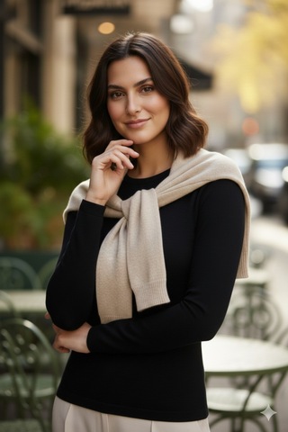 Mollycrush Kadın Ekru Kazak Görünümlü Triko Şal Bağlamalı Şık Model Bej