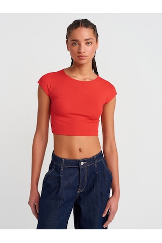 Dilvin 30528 Pamuk Ve Modal Karışımlı Crop Top-kırmızı Kırmızı