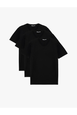 Koton Slim Fit Kısa Kollu Pamuklu Basic V Yaka 3'lü Tişört Seti Multıcolor 6wam10092hk Mavi