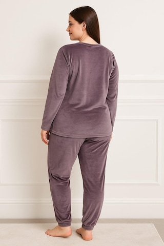 Kadın 13212 Büyük Beden Kadife Pijama Takımı Lila LILA