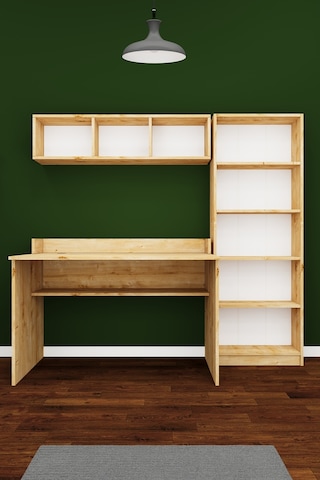 Asra Trend Çalışma Masası Seti ÇMT001 %100 MDF Kitaplıklı Raflı Ofis Takımı Safir Meşe