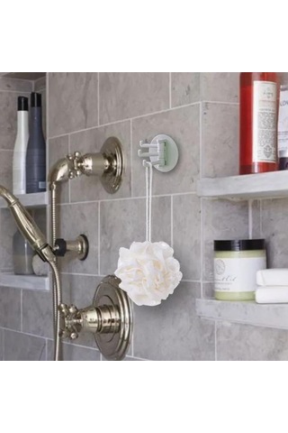 Geeksen Banyo/ Mutfak Çift Kanca Döner Plastik Askı, Zımba Olmadan Otomatik Yapıştırıcı, Esnek Montajlı, Ev Organizasyonu Gereci Gri - Yeşil