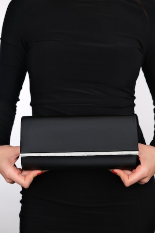 Marıa Siyah Saten Gümüş Taşlı Kadın Abiye Çanta Siyah