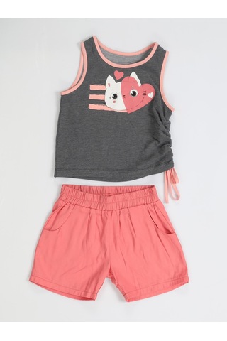 Kedili Dokuma Şort Takım-pembe - Siyah Pembe - Siyah