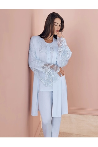 Espuar 757 Penye 3'lü Sabahlık Pijama Takımı Mavi