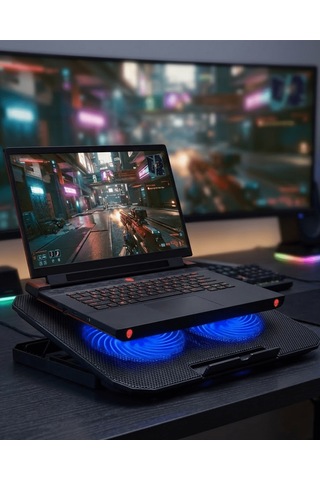 Laptop Soğutucu Stand Çift Fanlı 17 İnç Uyumlu Ayarlanabilir Notebook Altlığı Tkndy-bsva4969