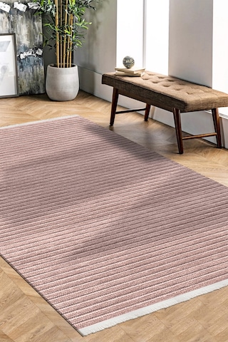 Lidya Bej / Füme Pamuk Dokuma Yumuşak Halı Kaymaz Tabanlı, Kolay Temizlenen, Modern Tasarım Kilim Bej