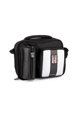 Beşiktaş Çubuk Desenli Siyah Beyaz Okul Beslenme Çantası - Suni Deri Ön Yüz - 25358 Beyaz - Siyah