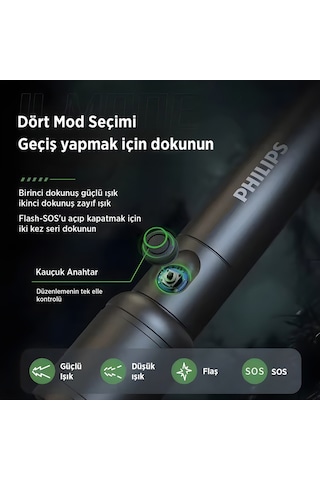 Philips Sfl2124 250 Lümen 5w Led El Feneri Teleskopik Zoom Sos Modlu Metal Gövdeli Şarj Edilebilir Uzun Menzilli Flashlight