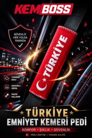 Kemboss Türkiye Emniyet Kemeri Pedi 2'li Araç Emniyet Kemer Kılıfı Kırmızı