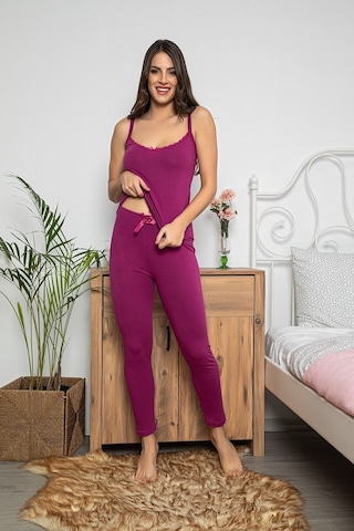 Kadın Mor Renkli Dantel Detaylı Şortlu Ve Taytlı Pijama Takımı 3'lü Set 75022 Mor