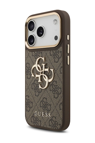 Apple Uyumlu iPhone 17 Pro Kılıf Guess Lisanslı 4g Büyük Metal Logolu Kalın Askılı Kapak Kahveren Kahverengi