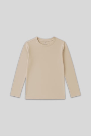 Bej O Yaka Standart Fit Basic Uzun Kollu Unisex Çocuk T-shirt - 11329 Bej