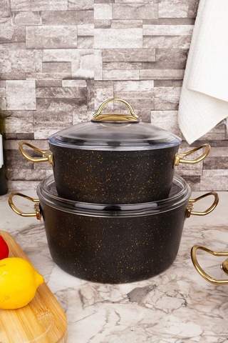 Çarşıdayız Stil 7 Parça Siyah Gold Granit Tencere Seti 26 Cm Siyah