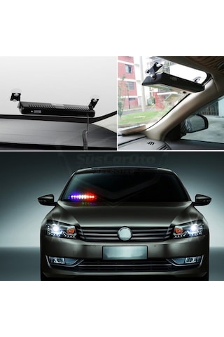 S12 Kumandalı Cam İçi Vantuzlu Polis Çakar Lamba İkaz Lambası 12 Ledli 14 Farklı Mod Kablosuz Kırmızı Beyaz Mavi 3 Renk Çakmaklık Girişli 00 Şüscaroto Aksesuar