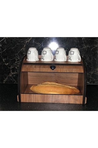 New Bread Box, Ekmeklik, Saklama Gözlü, Baharatlık Rafı, Dekoratif Demonte Ceviz