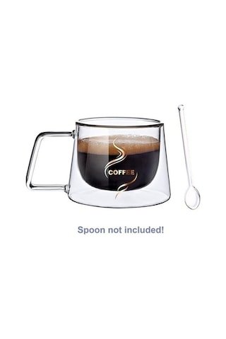 Didadodo Çift Camlı Borosilikat Kahve Fincanı Seti - İzolasyonlu, Şeffaf, 2'li - 6.8 Oz Şeffaf İle Pratik Kahve Sevdalısılar İçin Şeffaf