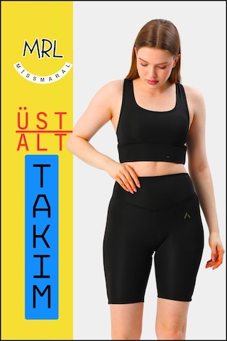 Kadın Siyah Takım Alt-üst Kısa Şort-tayt Ve Pedli Sporcu Büstiyer 2li Set Lacivert Biyeli Elt3043 Siyah Lacivert