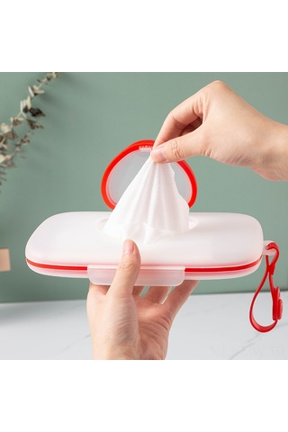 Moveevo Baby Dostu Taşınabilir Kalp Şekilli Islak Mendil Kutusu - Seyahat Ve Ev İçin Portatif Saklama Kutusu Beyaz+kırmızı