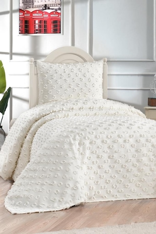 Çeyiz Diyarı Konik 2 Parça Tek Kişilik Pike Takımı Krem Krem