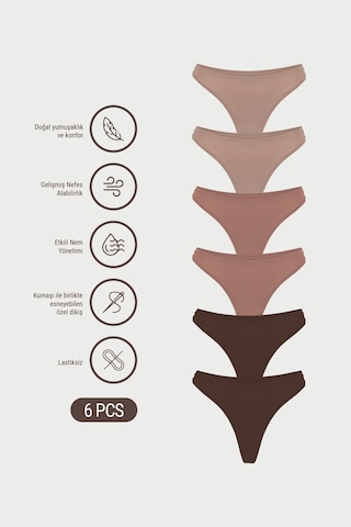 Auw Kadın Lastiksiz Pamuklu Modal Basic V-tanga 6'lı - Softfit Latte,bronz,bitter