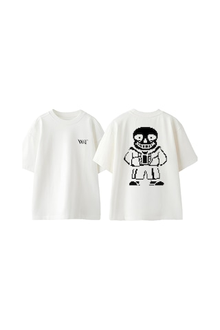 Thewert Undertale Oyun 5 Tasarım Sırt Baskılı Pamuk Beyaz Oversize T-shirt