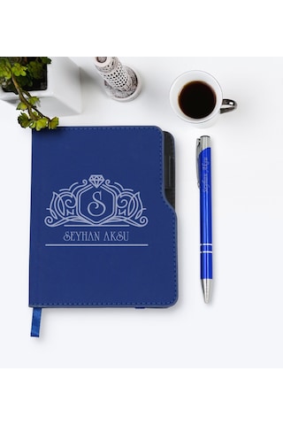 Kişiye Özel Isimli Lacivert Termo Deri Defter Kalem Seti-13