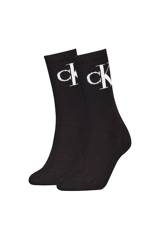 Calvin Klein Unisex Ck Monogram Logo Crew Socks 2 Pears Unisex Pamuklu 2 Li Paket Günlük Spor Çorap Siyah