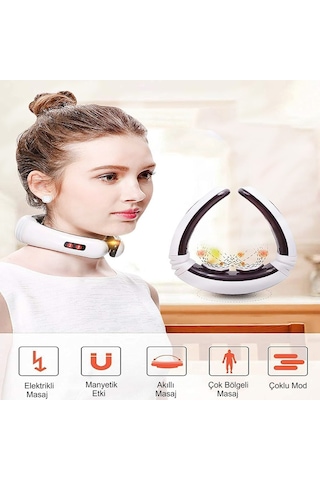 Hymark Servikal Masaj Boyun Omuz Usb Şarjlı Masaj Aleti Fizik Beyaz - Siyah