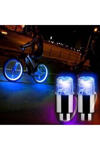Araç Ve Bisiklet İçin 2 Li Mavi Led Hava Valfi Işık Kapakları Gec Çok Renkli