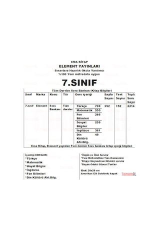 7.Sınıf Tüm Dersler Soru Bankası + Yaprak Test Set Element
