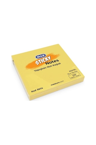 Mas Yapışkanlı Not Kağıdı 100 Sayfa 76X76Mm Pastel Sarı 3654 (12