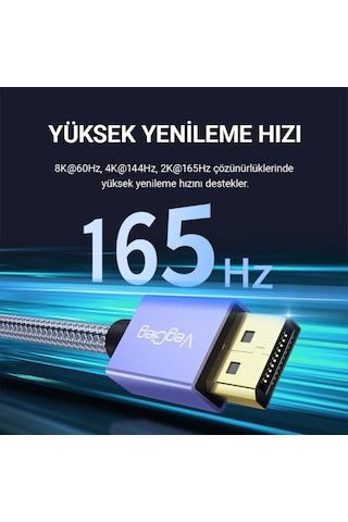 Veggieg 8k/60hz 4k/165hz 2k/240hz Displayport 1.4 Kablo 5 Metre
