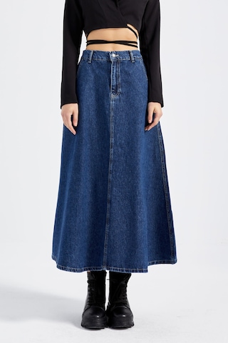 it's basic Kadın Mavi Renk Vinca A Tipi Kesim Denim Etek