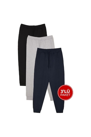 Tudors Erkek 3'lü Paket Lacivert-gri-siyah Regular Fit Beli Bağcıklı Jogger Cepli Lastikli Paça Eşofman Altı-42282 Çok Renkli