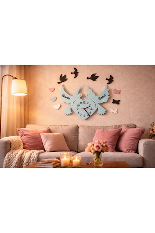 Salon Oturma Odası İçin Şık Kuş Saati Kişiye Özel No10037 Mavi